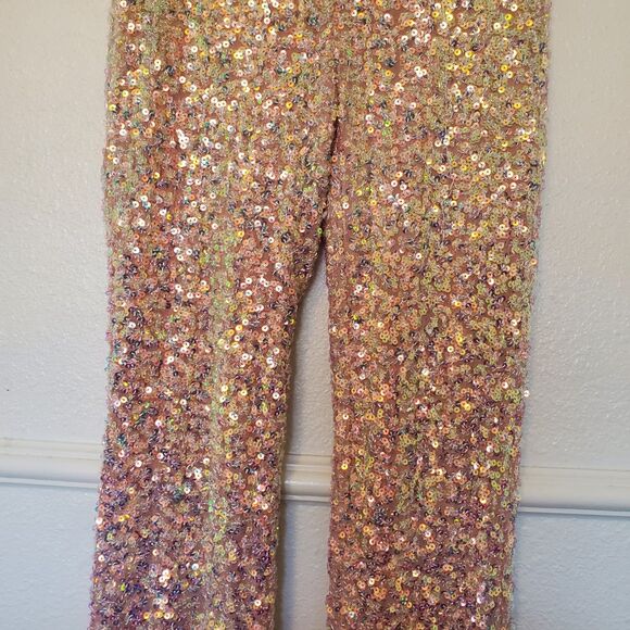 Forever 21 Sequin Mid Rise Flare Pants Women's Size S Pullon Peach Pink - Picture 3 of 16